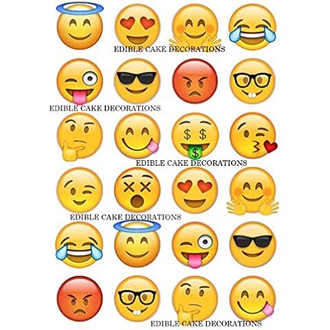 24 Edible Emoji Faces Cupcake Toppers Cover