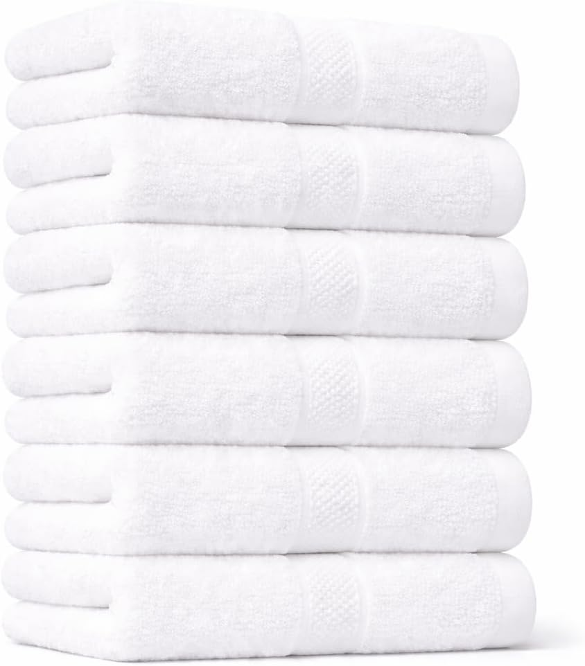White Hand Towel Pack of 6, 28x16 Inches | Premium 650GSM 100% Ringspun Cotton | Ultra Soft, Thick, Quick-Dry & Highly Absorbent Hand Towels for Hotel, Kitchen & Home