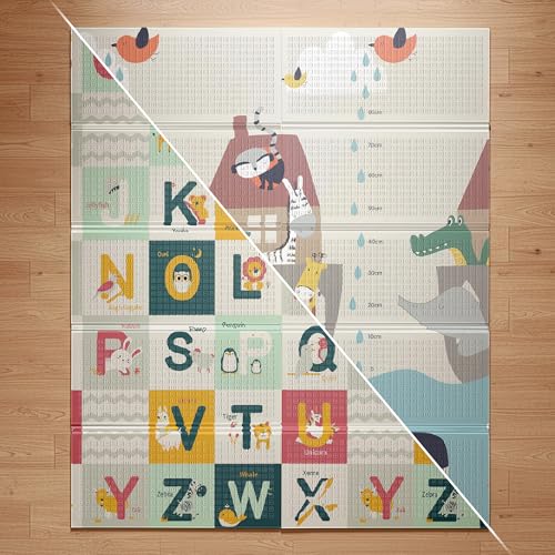 Image of Children's Foam Floor Play Mat – 71 x 59 in, Reversible Educational Alphabet Design, Flat Non-Support Play Surface, Folds for Storage, Ages 3+