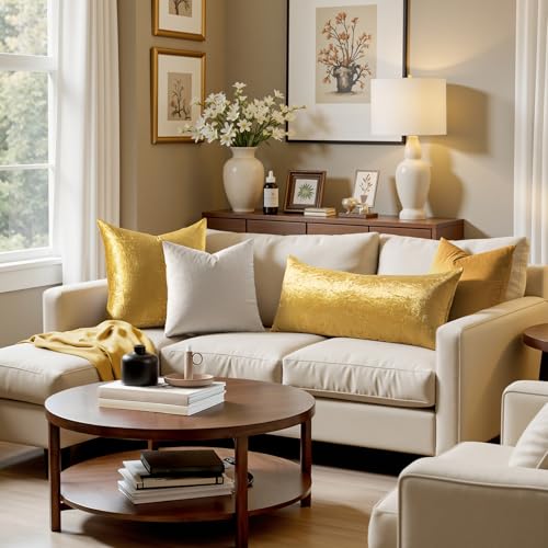 Image of MIULEE 28x28 Inch Euro Sham Velvet Pillow Covers, Set of 2 Large Square Decorative Pillows -Golden Super Soft for King Bed, Sofa, Couch, Accent Chairs with Hidden Zipper