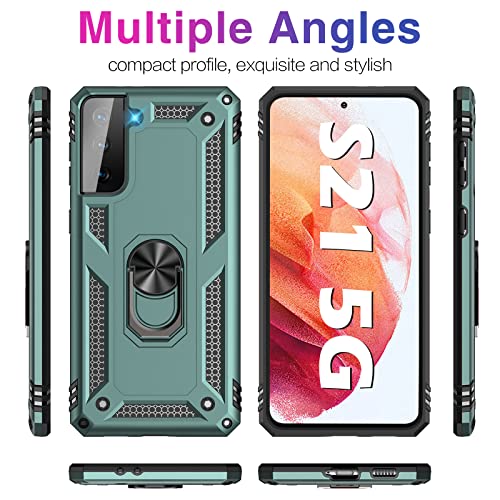 Image of Case for Samsung Galaxy S21 5G Case Heavy Duty with Built in Screen Protector Hard Armor Military Anti-Fall Bumper Cover for Samsung S21 5G 6.2 2021 Phone Cases with Magnetic Ring Kickstand Green