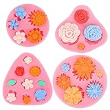 Konsait 4Pack Flower Fondant Molds, Flowers Leaves Candy Chocolate Silicone Molds Baking Tool for...