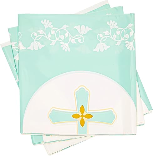 Miniatura 5 de Blue Panda Paquete de 3 manteles desechables de plástico para la primera comunión, 54 x 108 pulgadas, cubierta rectangular de plástico plisada,