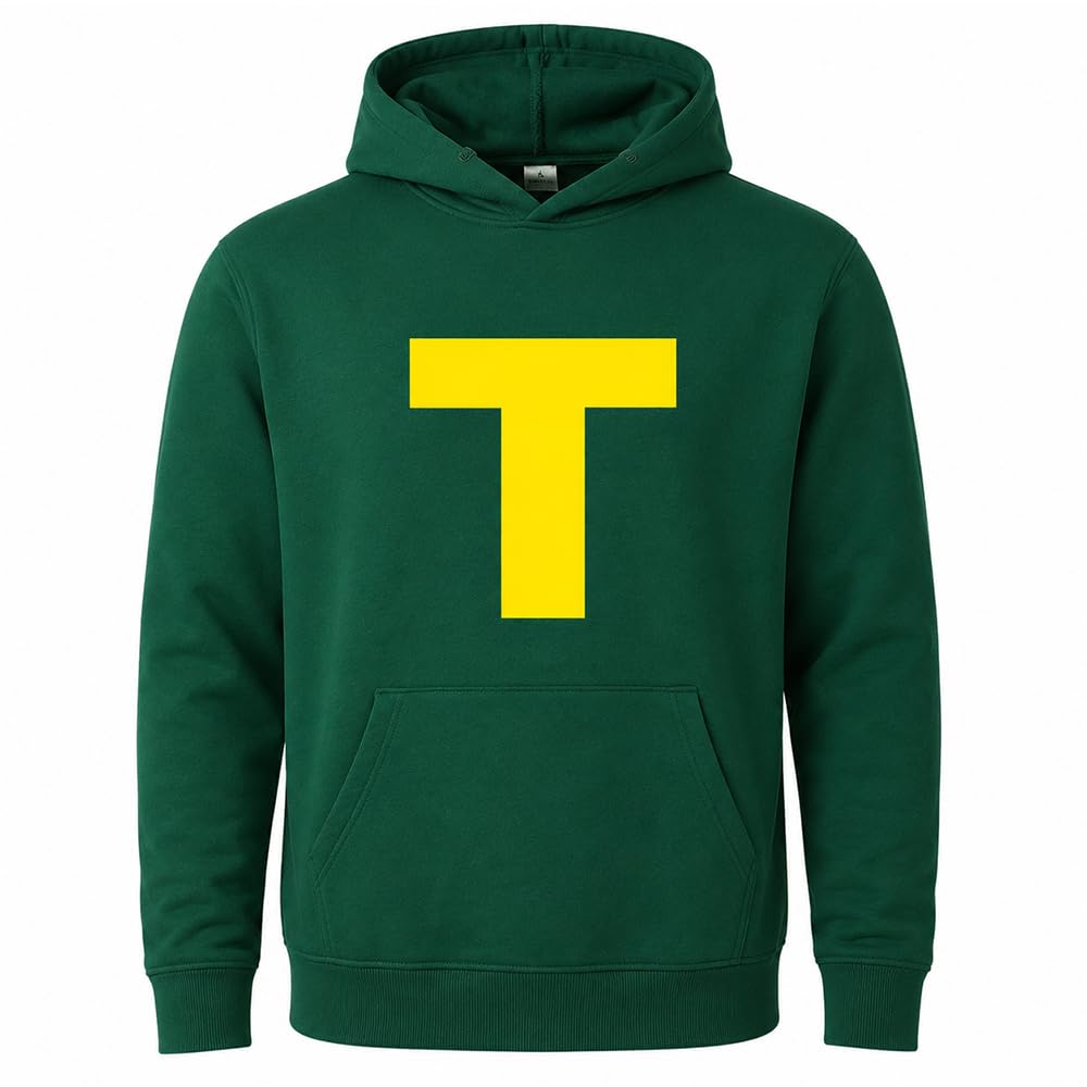 Vervora Adult Chipmunk Hoodie Letter S Letter T Novelty Sweatshirt Men Women 90s Group Fancy Dress Costume Top for World Book Day Stag Do Cosplay Halloween (UK, Alpha, M, Regular, Regular, Green T)
