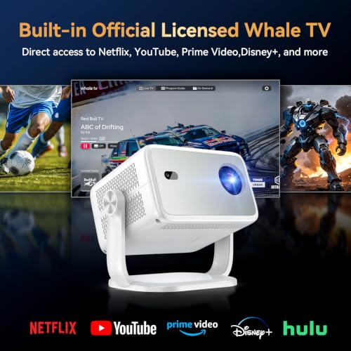 Image of Outdoor Projector with Netflix Built-in, 4K Support Smart Projector 3500 Brightness with WiFi and Bluetooth, Auto Focus & Keystone, 360Rotatable Stand Portable Movie Projectors for Home Theater