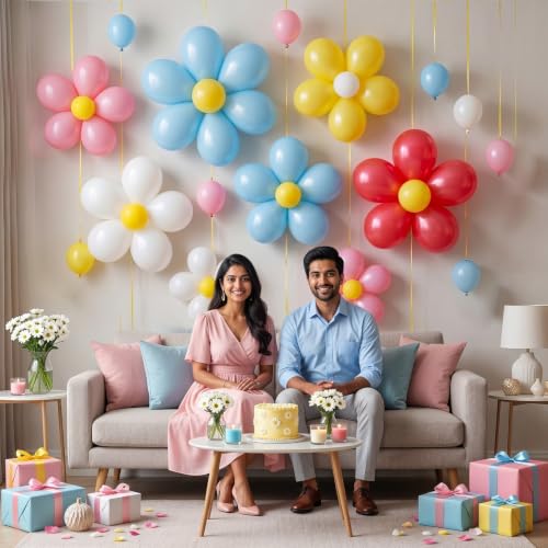 Image of Party Propz Multicolor Pastel Balloon Decoration Kit with Flower Clip And Curling Ribbon - 61Pcs Balloons for Birthday, Baby Shower Balloons, Anniversary, Party, Flower Balloon for Decoration (Latex)