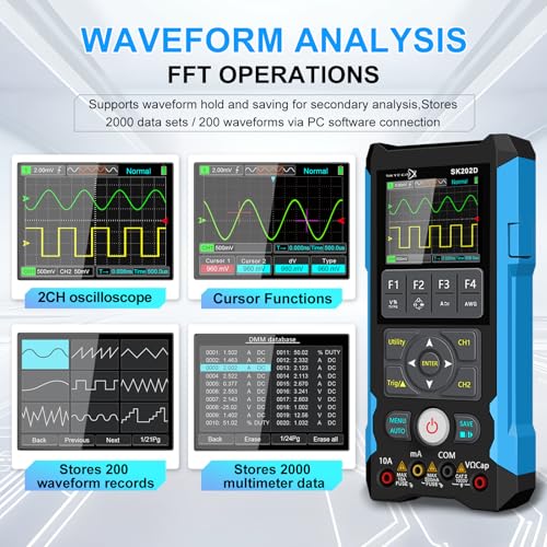 Image of Oscilloscope,SKYCENX SK202D Handheld Oscilloscope Multimeter,80MHz Bandwidth,200MS /s Sampling Rate,6000 Counts,Voltage,Current,Capacitor,Resistor,Diode Test