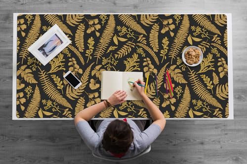 Couverture de bureau 120x60 cm en vinyle PVC antidérapant avec motif fougères dorées
