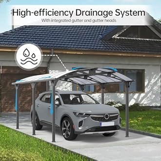 Real Relax 12 x 16 ft Metal Carport Kits with Polycarbonate Panel, Heavy Duty Metal Carport Canopy, Outdoor Car Tent Metal Garage Shelter for Car, Truck and Boats, Grey