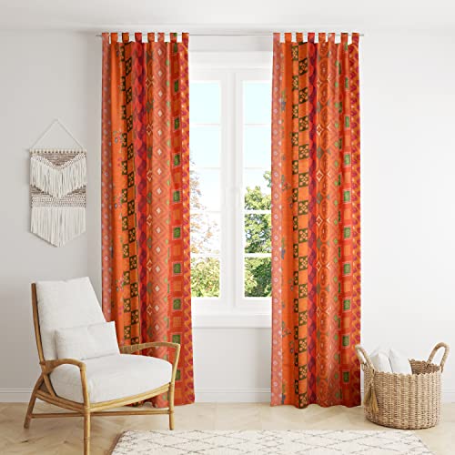 THE ART BOX Orange Silk Sari Curtains – Boho Patchwork