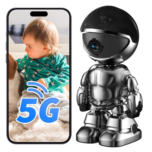 JUFLSKY Indoor Camera Robot,5G/2.4Ghz WiFi Robot Cameras for Home Security,360 PTZ Nanny Cam Compatible with Alexa &Two-Way Talk,Pet/Baby Camera with Human Detection Night Vision