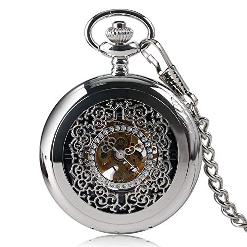 Taschenuhr Mode Carving Exquisite Grills Fall Silber Handaufzug Mechanische Taschenuhr für Frauen Männer