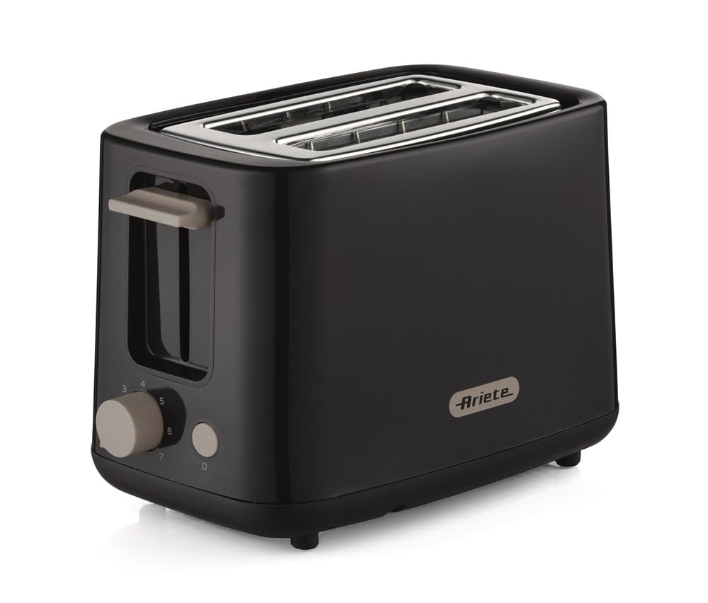 Ariete 157 Tostapane Breakfast, 760W, Capacità 2 fette di pane, Pinze in acciaio inox, 7 livelli di doratura, Pulsante stop, Tocco freddo, Dark Grey