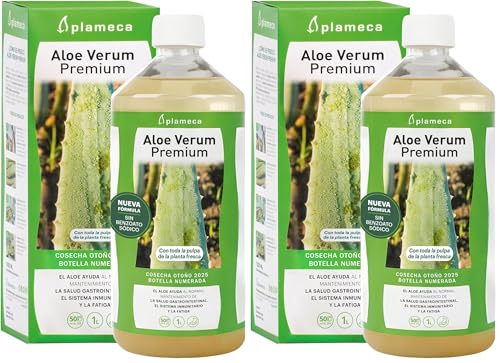 PLAMECA - Aloe Verum Premium, Aloe Vera Bebida, Jugo, Zumo, Sin Pasteurizar, Sin Edulcorantes, en Frío, Ayuda a la Salud Gastrointestinal, el Sistema Inmunitario y ante la Fatiga, Sabor Puro - 1 L