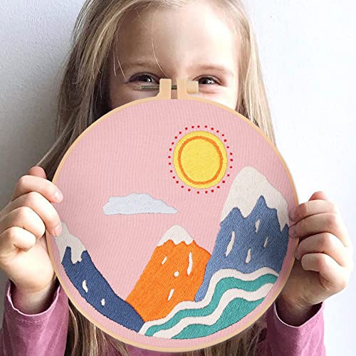 Harimau 4Pcs Beginner Embroidery Kit,Natural Landscape Pattern,Cross Stitch Kits, Including Stamped Embroidery Cloth With 2 Embroidery Hoops, Multicolor Color Threads For Embroidery Kits #TOP5