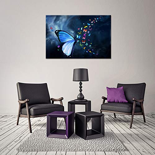 Ihappywall Large Blue Butterfly Canvas Wall Art Colorful Abstract Butterflies Picture Painting On Canvas For Living Room Bedroom Stretched And Framed Ready To Hang 24X36Inch #TOP2