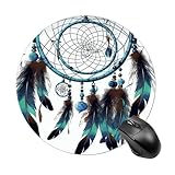 Round Mouse Pad Small Mouse Mat Mousepad with Native American Dream Catcher Non-Slip Rubber Base for Wireless Mouse Gaming Work