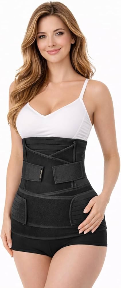 3-in-1 Postpartum Belly Wrap | Black | Waist Trainer for Back Pain + Pelvis Support | Body Shaper Belt-image-11