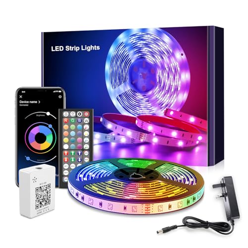 Mexllex LED Strip Lights 5m RGB Color Changing Led Strip 5m with Remote Control Music Sync Led Lights for Bedroom Kids Room Ceiling Kitchen Party