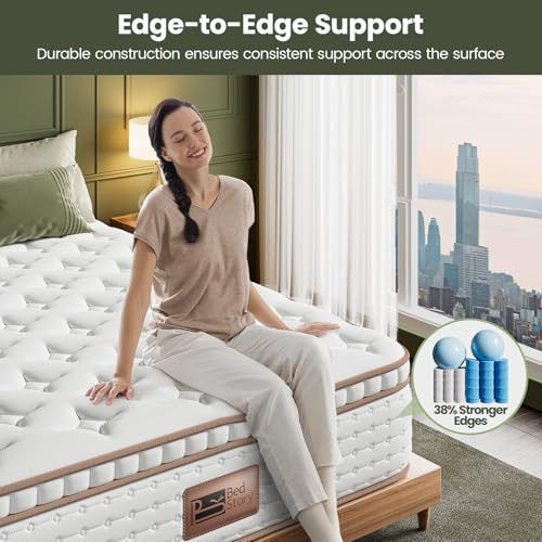 Image of BedStory Firm Full XL Mattress - 14 Inch Hybrid Mattress with Advanced Lumbar Support