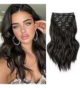 Clip in Hair Extensions, 16 Inch Natural Black Curly Hair Extensions Clip Ins, 8PCS Synthetic Hai...