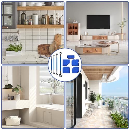 9 Stück Fugenglätter Set,Werkzeug Schaber Kit,4 Doppelend Fugenrobbe und 5 Fugen Abzieher,Silikonfugen Abzieher aus Edelstahl,Wiederverwendbar,Caulking Werkzeug Kit für Badezimmer,Küchenfliesen