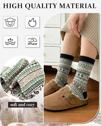 Image of Loritta Wool Socks for Women, Winter Warm Hiking Boot Socks Gifts | Classic Cozy Crew, Vintage Knit, Soft Thick House Socks, Outdoor, Christmas Gift, Stocking Stuffers for Mom Grandma Wife