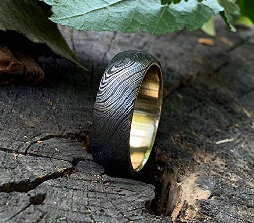 Ke-227-At Damascus Steel Ring Custom And Handmade Damascus Ring Damascus Steel Inner Brass Liner Anniversary Ring Wedding Band Fathers Day Ring Damascus Steel Ring Wedding Band Rings For Men (8) #TOP4
