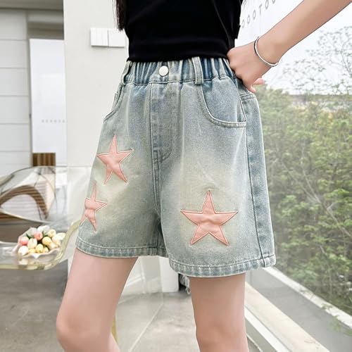 Girls Star Graphic Baggy Denim Shorts with Pockets Elastic Waist Casual Loose Streetwear Kids Teens Stylish Jorts4