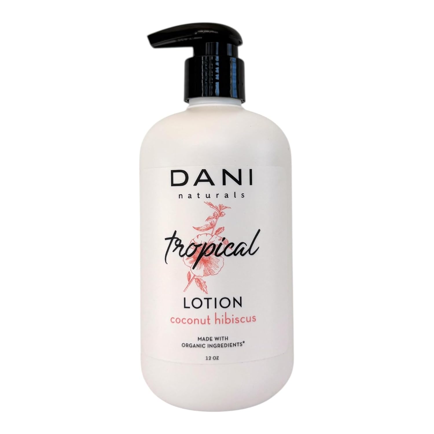 DANI Naturals Coconut Hibiscus Hydrating Lotion, Vegan, Paraben-Free, Made with Organic Ingredients, 12 fl oz