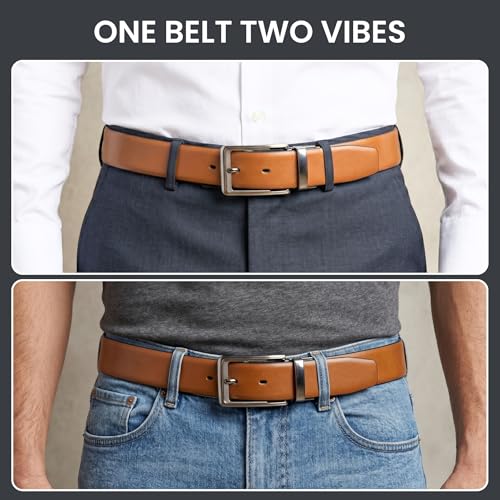 Image of THE MEN THING Mens Genuine Leather Belt | 2 in 1 Reversible (Brown & Black) (1 Pc.) - Velaro - AXIOM