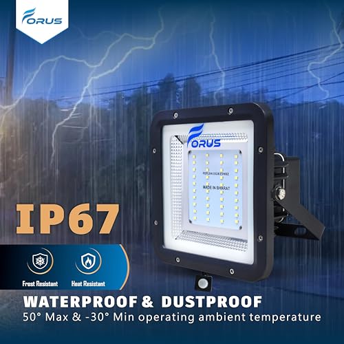 Image of Forus 30W LED Outdoor Flood Light with Motion Sensor, 8-15ft Detection, Auto On-Off, Day-Night Dual Mode, IP67 Waterproof, 4-Year Warranty, Security Light for Factory, Shop, Garden, White-1PC