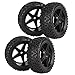 BQLZR Black Front Rear Pentagram Plastic Wheel Rims + High Grip Rubber Tires Tyres for RC 1:10 Off-Road Car Buggy Pack of 4
