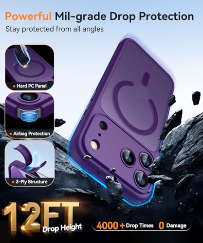 Image of CANSHN Magnetic Compatible with iPhone 17 Pro Case, Upgraded [Full Camera Protection] [Compatible with Magsafe] [Translucent Matte] Shockproof Protective Phone Cover 6.3 Inch - Deep Purple