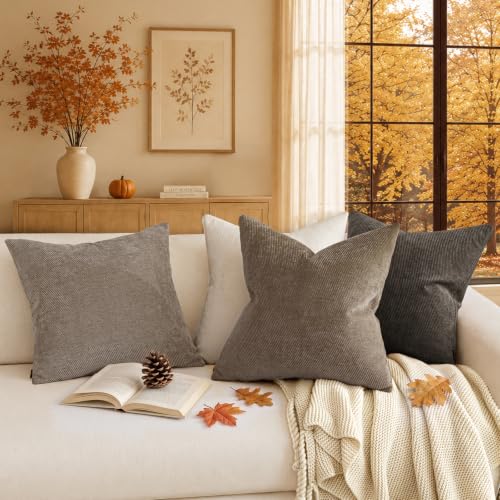 Image of a moment Pack of 2 Decorative Chenille Throw Pillow Covers with Twill Cushion Covers for Sofa Living Room Couch Bed 20x20 Inch Dark Brown