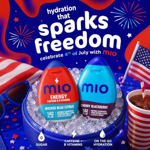 Image of Mio Liquid Water Enhancer Patriotic 4th of July Bundle - Red, White & Blue Drink Mix with Cherry Blackberry & Wicked Blue Citrus Energy, 12 Count (6 of Each), 1.62 oz (Variety Pack)