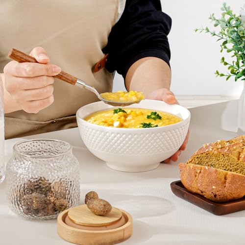 NUTRIUPS Cereal Bowls, 700ml Soup Bowl Set, 15x7cm Ceramic White Breakfast Bowl, Microwavable, 4pcs - Image 6