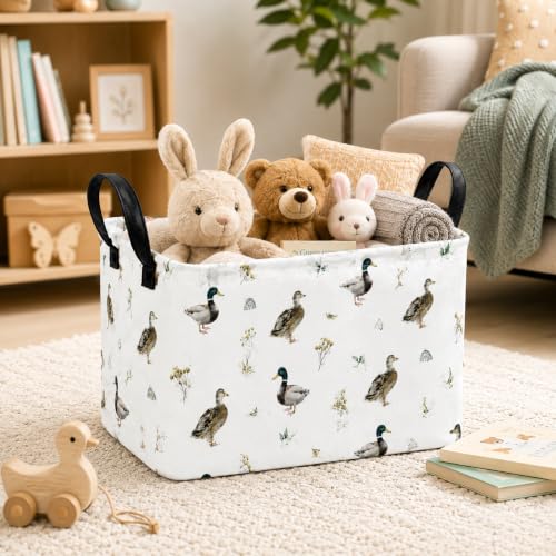 Image of Mallard Duck Storage Basket, Foldable Toy Bin, 14.5 x 10.2 x 9.4 Inches