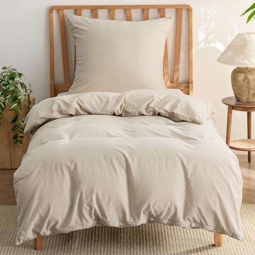 BEDSURE Bettwäsche 135x200 Baumwolle 2teilig - Bettwäsche-Sets Beige Bettbezug mit 1 Kissenbezug 80x80 cm, Ähnliche Textur wie Washed Leinen, Oeko-TEX Bedding Set mit Reißverschluss