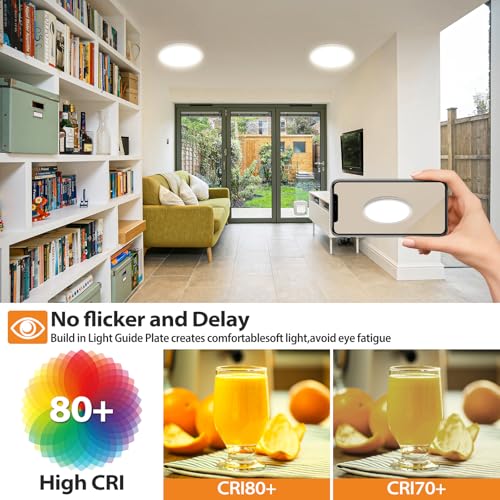 slochi Deckenlampe LED Deckenleuchte Flach, Ø22CM 3Farben 18W 1800LM Weiß – Ansicht 4