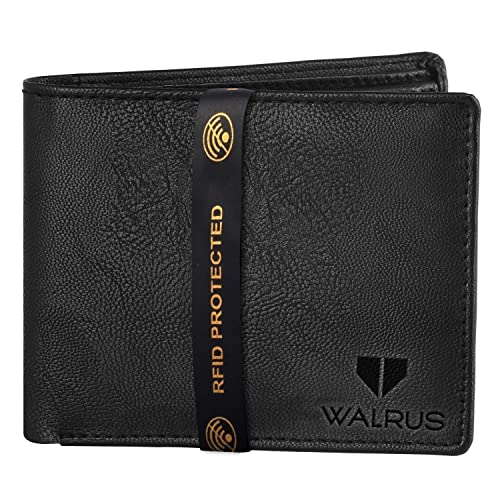 Image of Walrus Brye Vegan Leather Wallet | Black | RFID Protection | Men's Casual Wallet | Nature-Friendly | 4 Card Pockets - Wallet for Men, Men's Purse for Gift