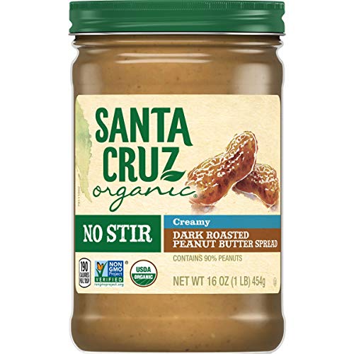 Santa Cruz Organic No Stir Creamy Dark Roasted Peanut Butter, 16 Ounces (Pack of 6)