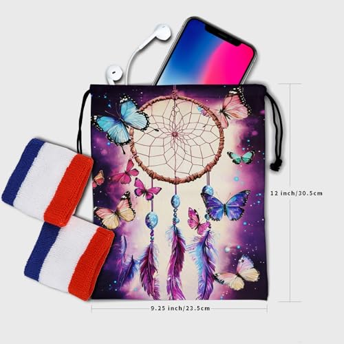 Image of Nerxy Dream Catcher Gymnastics Grip Bag - Butterfly Grip Bags for Gymnastics Mini Gym Bag Galaxy Drawstring Storage Pouch Adjustable
