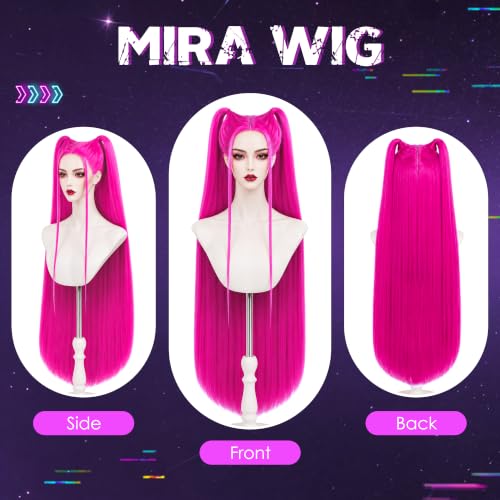 Image of S-noilite Mira Hot Pink Wig with Pigtail for Women Halloween Cosplay Party