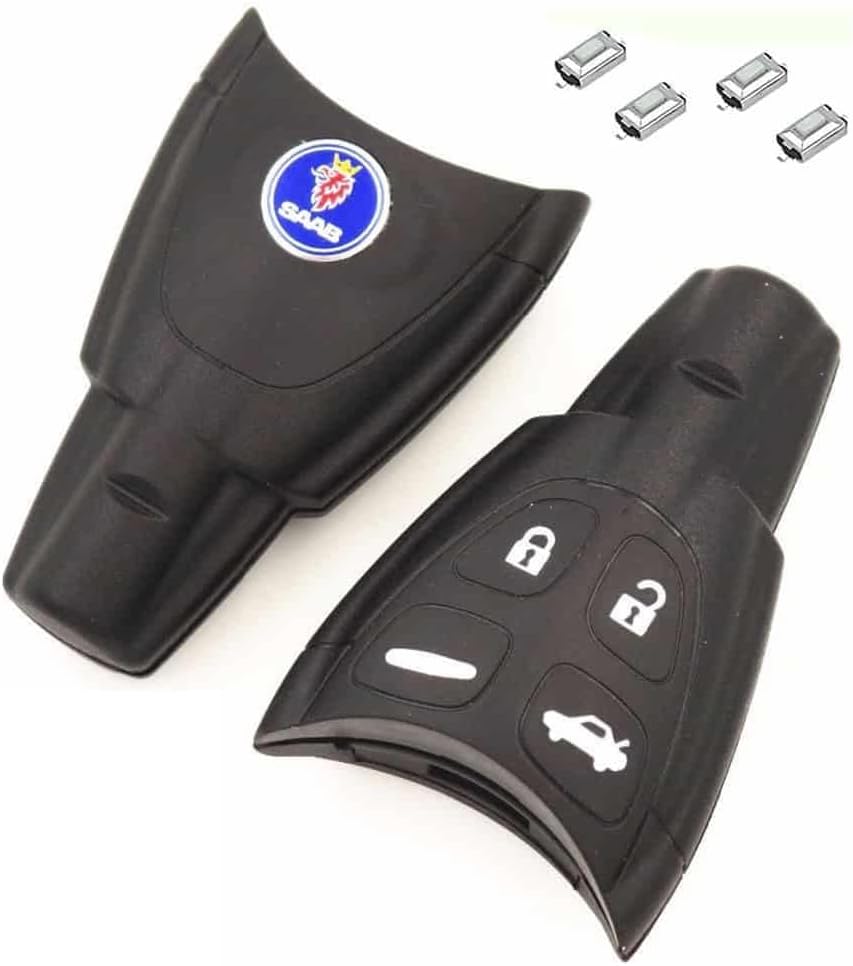 DIY Repair Kit Replacement for Saab 4 Button Smart Remote Car Key Fob Case LOGO 4 Tactile Micro Switches and a New Battery for Saab 93 95 9-3 9-5 TID Aero Buttons Remote Refurbishment Kit