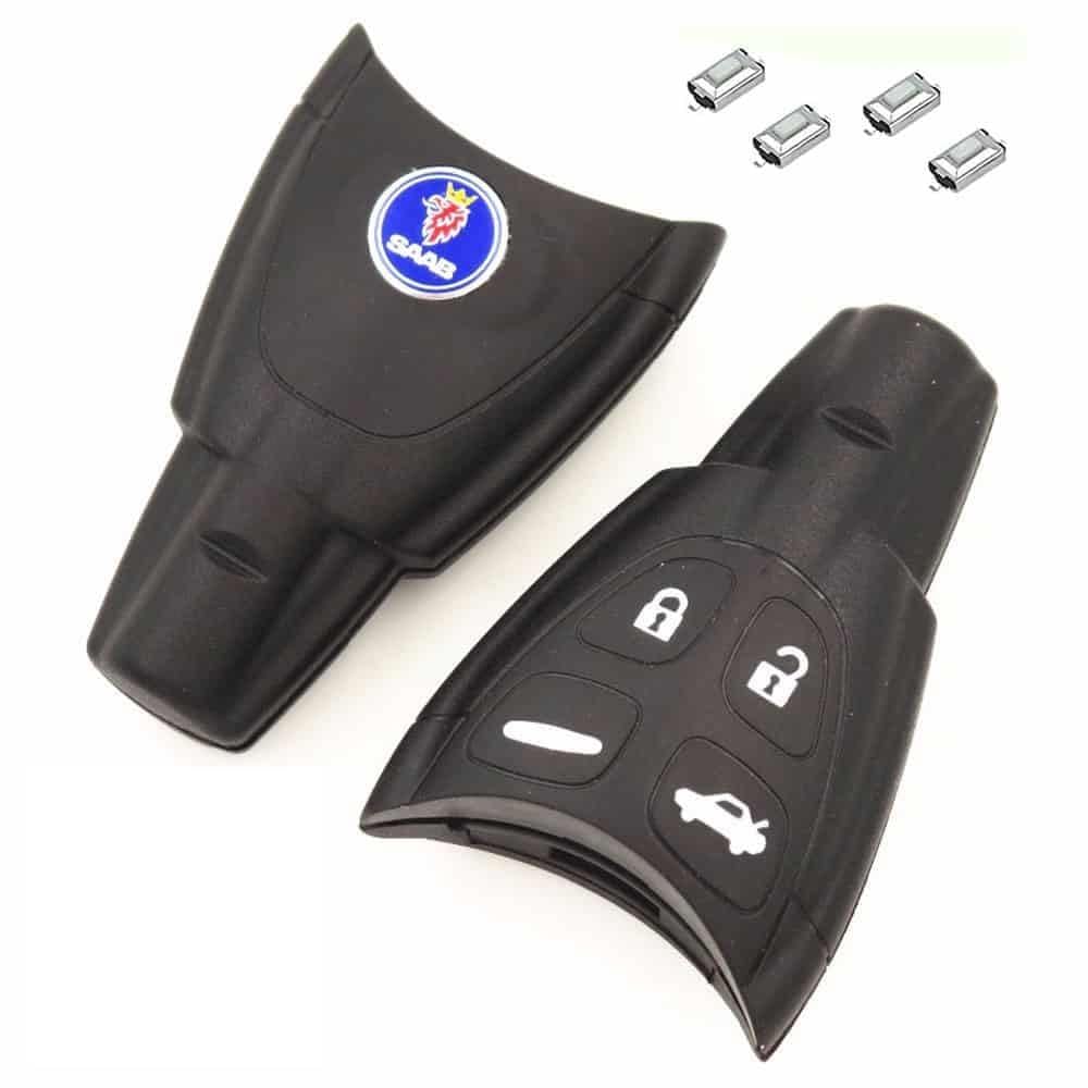 DIY Repair Kit Replacement for Saab 4 Button Smart Remote Car Key Fob Case LOGO 4 Tactile Micro Switches and a New Battery for Saab 93 95 9-3 9-5 TID Aero Buttons Remote Refurbishment Kit