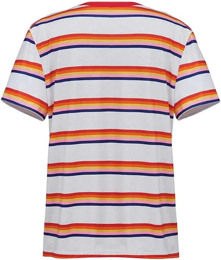 Women Rainbow T Shirt Colorful Shirt Costume Striped Shirt Top Short Sleeve - Image 5