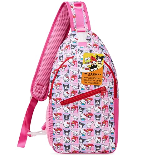Get Trend Bolsa tiracolo para mulheres, meninas, adolescentes, fofa, bolsa de viagem Kawaii, Hello Kitty rosa, 15x7.5x3.5inch