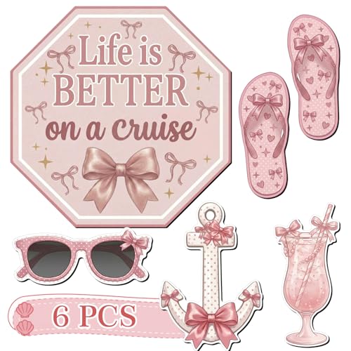 Image of Kanayu 6 Pcs Pink Bow Cruise Door Decorations Magnetic Large Ship Decorations Magnets Anchor Cruise Decor Car Fridge Magnet Decal for Carnival Stateroom Door