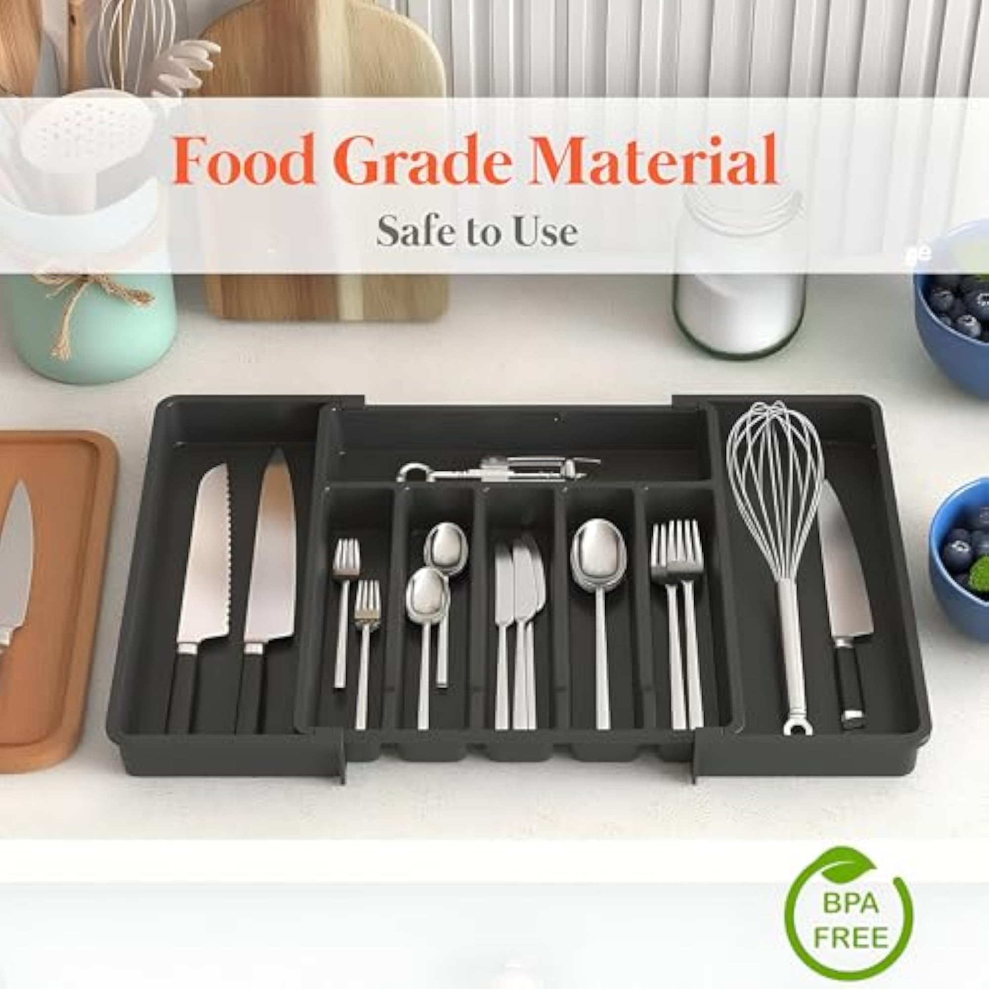 Expandable Cutlery Drawer Organizer with 8 Compartments